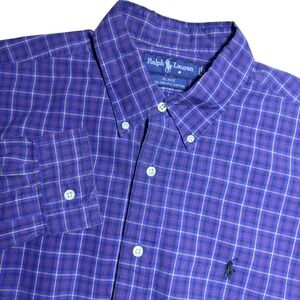 Ralph Lauren Blake Shirt Mens Large Purple Plaid Button Down Two-Ply Cotton L/S‎
